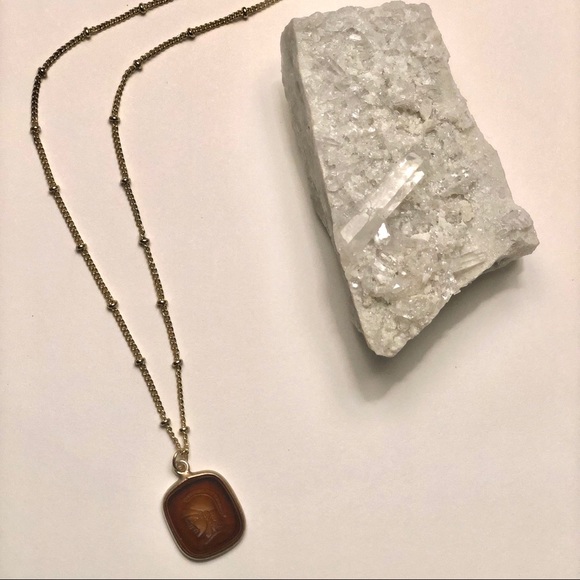 Smoky Quartz Roman Soldier Cameo Gold Necklace - Picture 9 of 9